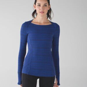 Lululemon Kanto Catch Me Long Sleeve Kanto Stripe Sapphire Blue Black Size 6